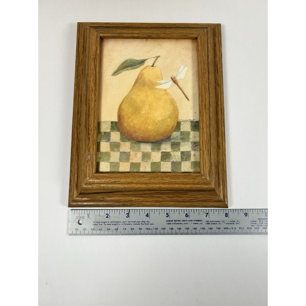 Wooden Framed Folk Art Fruit Prints Pear Apple 90s 10"x8" Kitchen - Picture 6 of 7